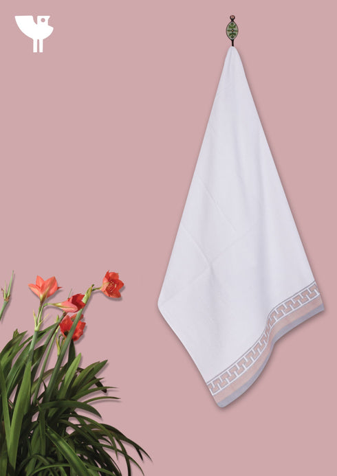 Handloom Cotton Bath Towel With Block Print Border